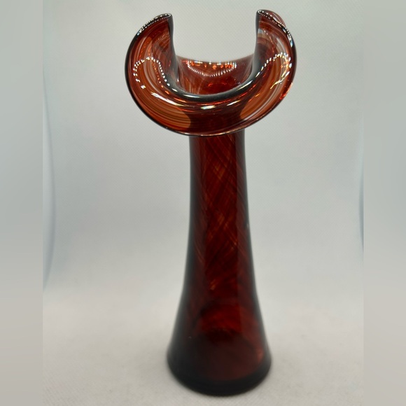 Vintage Vase Art Glass Dark Red Swirl Mid Century Vibe Flowers 11 inch - Picture 1 of 8